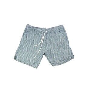 Alex Crane Blue White Striped 100% Linen Drawstring Shorts Mens Size Large 7"